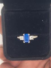 Sapphire Lady's Stone & Diamond Ring 4 Diamonds .50 Carat T.W. 10K White Gold